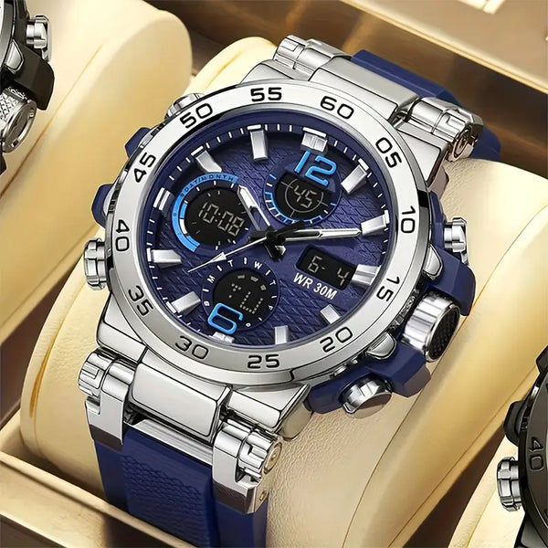 Men's Dual Display Digital Military Quartz Watch Featuring an Alarm Clock, Chronograph
