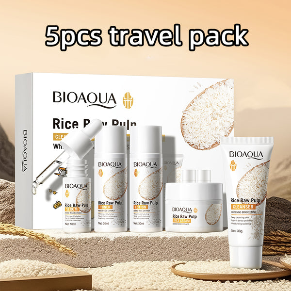 5pcs travel set, rice ingredients, contains niacinamide,
